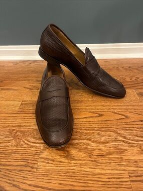 Diverso Brown Leather Woven Vamp Penny Loafers Italy Men's 46 / US 12.5